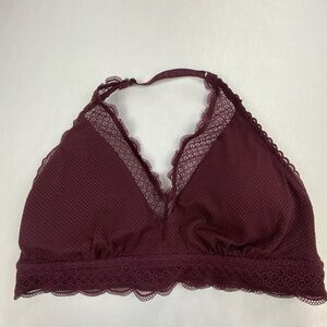 Aerie Hibiscus Lace Halter Bralette Elegant in Burgundy XL Extra Large